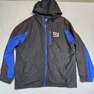 NFL New York Giants‎ Windbreaker Jacket Mens Large Black Blue Full Zip Hooded
